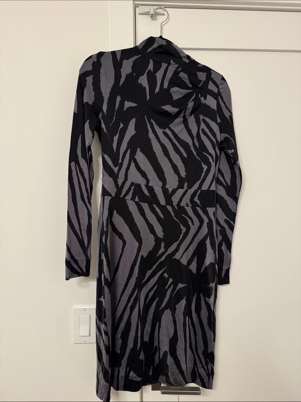 Tory Burch Black and Gray Zebra-Print Long Sleeve Dress